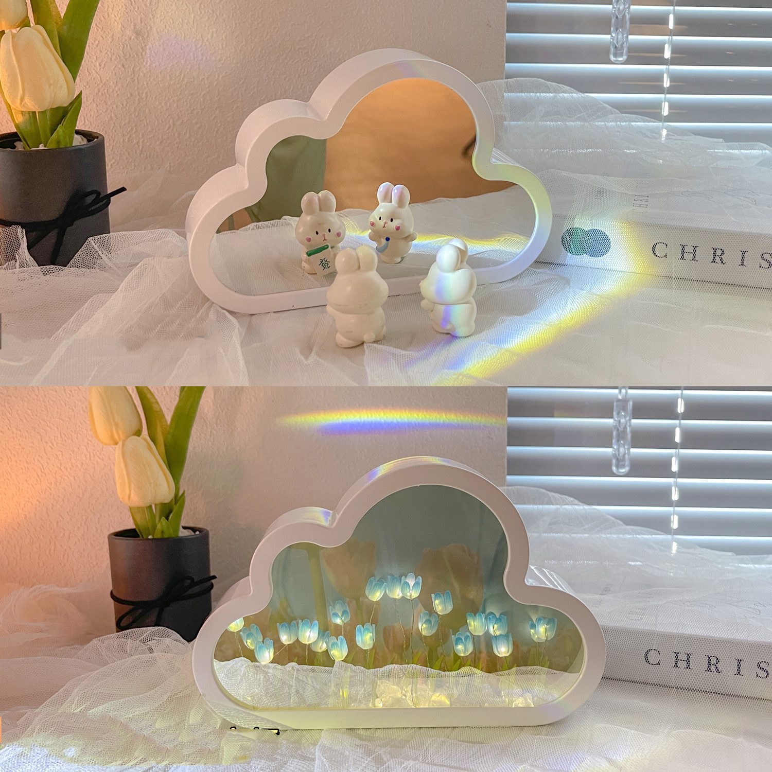 Tulip Night Lamp DIY Material Cloud Tulips Night Lamp Decorative Mirrors Photo Frame LED Table Lights Korean Creative Desk Bedroom Handmade Birthday Gifts - Image 10