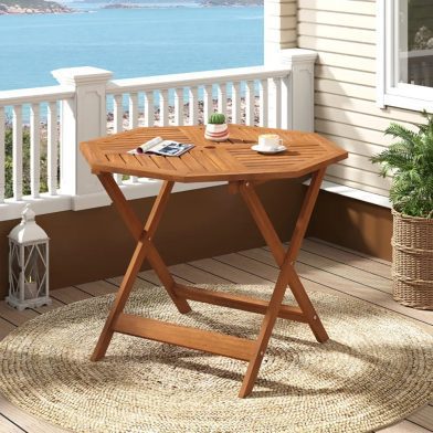 35.5 Inch Solid Wood Patio Dining Table Octagon Table With 1.97 Inch Umbrella Hole