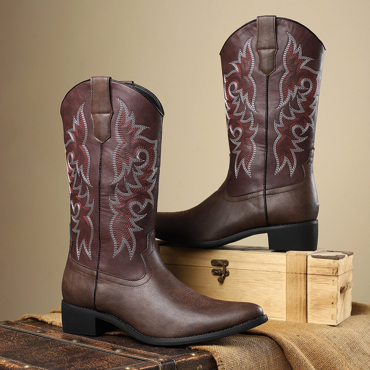 Men's Embroidery Retro High Leg Boot - Image 10