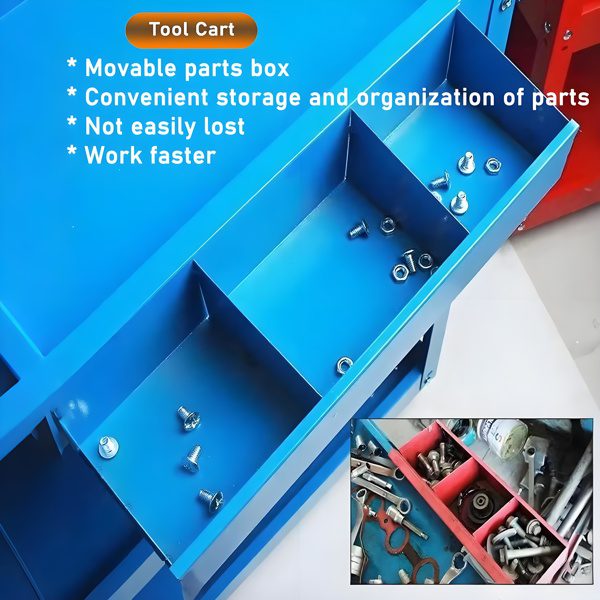 Upgrade 3-Tier Rolling Tool Cart With Lockable Wheels, Heavy Duty Steel Utility Cart, Kitchen Cart Organizer, Workshop Rolling Serving Cart For Garage, Warehouse, Blue - Image 8
