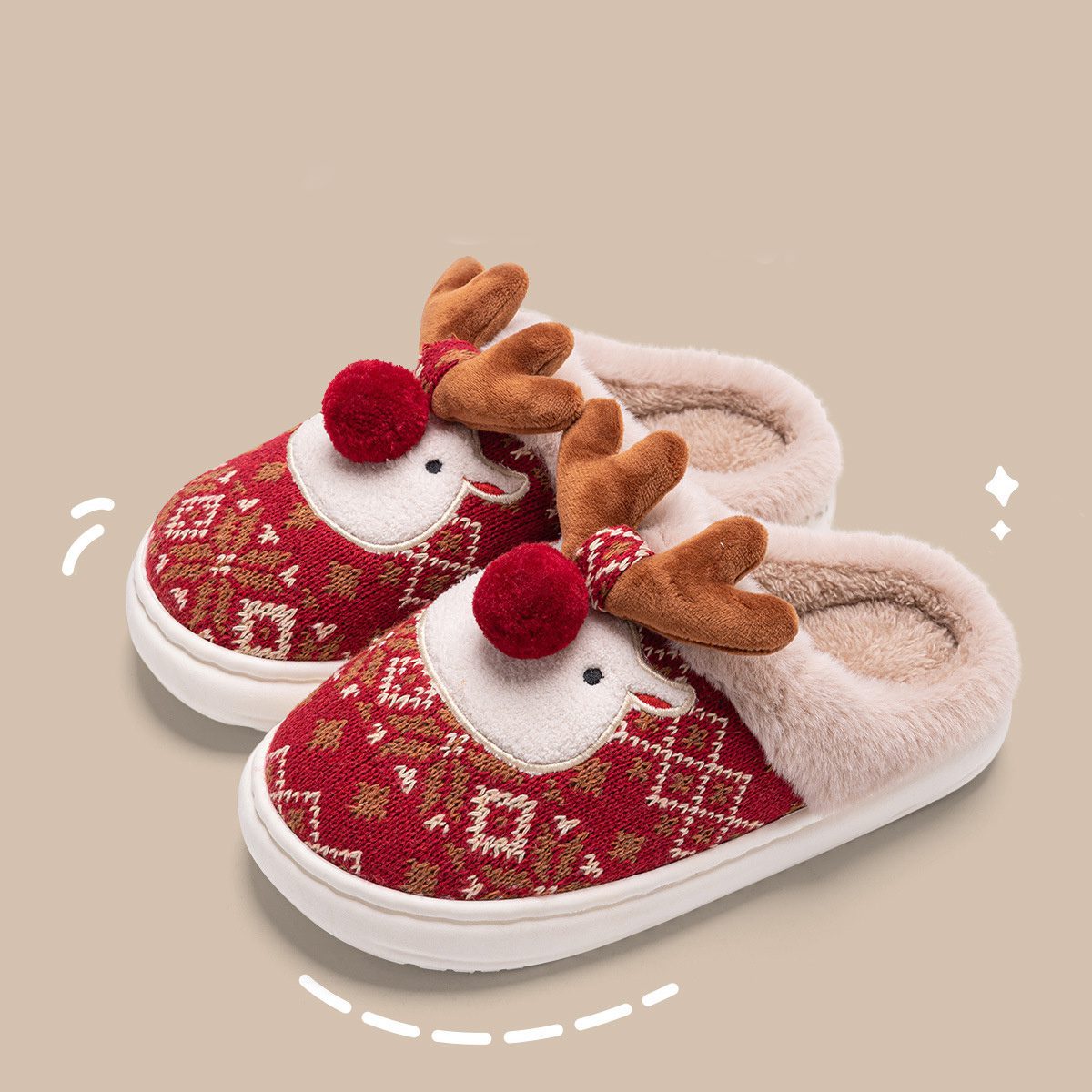 Cute Christmas Elk Plush Slippers Winter Ins Fashion Non-slip Floor Bedroom Home Slippers For Women Fuzzy House Shoes - Image 8