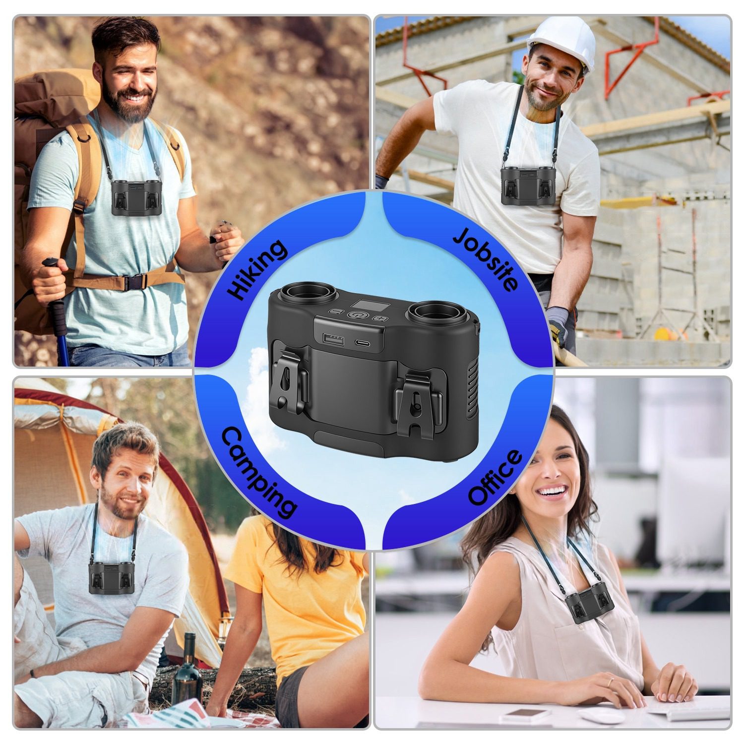 16000mAh 4 In 1 Dual Turbine Waist Clip Fan Wearable Personal Fan Hands Free With 5 Speeds LCD Display Lanyard Double As Power Bank For Jobsites Camping Hiking - Image 7