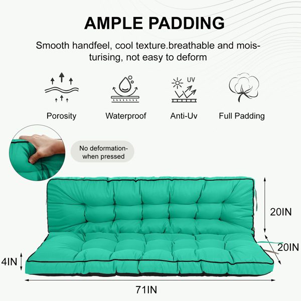 Outdoor Swing Cushions 70 Inch,Waterproof 4in Thick Porch Swing Cushion Replacement With Backrest And Ties,Comfortable 2-3 Seat Pation Swing Pad For Backyard,Garden,Lawn,Outdoor Furniture Acid Blue - Image 5