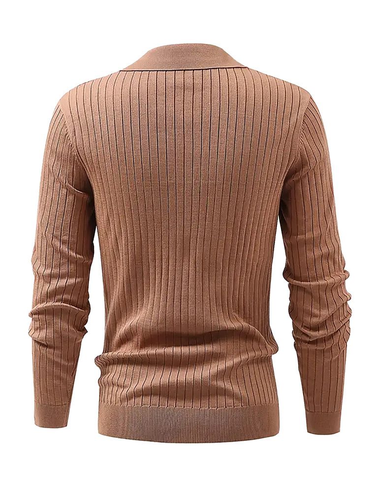 Lapel Texture Stretch Slim Knit Polo Shirt Men Polo Shirt Fashion Waffle Long-sleeved Tops Clothing Casual Comfortable Golf Men's Clothing - Image 10