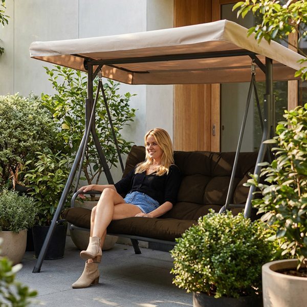 Outdoor Swing Cushions 70 Inch, Waterproof 4in Thick Porch Swing Cushion Replacement With Backrest And Ties, Comfortable 2-3 Seat Pation Swing Pad For Backyard, Garden, Lawn, Outdoor Furniture Coffee - Image 3