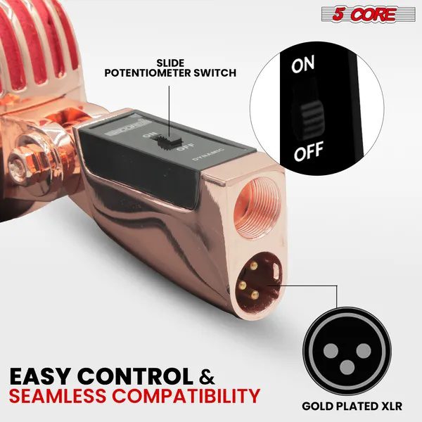 5 Core ميكروفون كلاسيكي ريترو ديناميكي (هيكل معدني بالكامل) - ميكروفون قديم الطراز بتصميم عتيق أحادي الاتجاه بنمط قلبي مع مدخل XLR متوافق مع الحوامل العالمية | الأداء المباشر | الغناء في الاستوديو | التسجيل ذهبي - الصورة 4