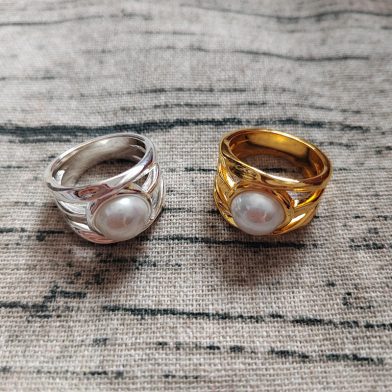 Minimalist Pearl Crystal Ring With Gold Plating