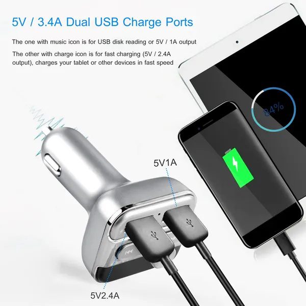 Car Wireless FM Transmitter 3.4A Dual USB Charge Hands-free Call Car MP3 Player - Image 5