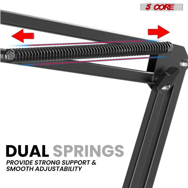 5 Core Microphone Arm Stand Upgraded Adjustable Suspension Boom Scissor Arm Mic Holder With Pop Filter 3/8" To 5/8" Adapter Mic Clip Shock Mount Cable Ties ARM SET 16 - Image 5