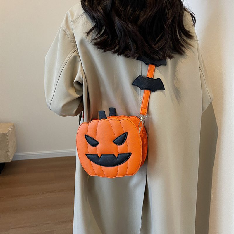 Halloween Bags Funny Pumpkin Cartoon Shoulder Crossbody Bag With Bat Personalized Creative Female Bag - Image 3