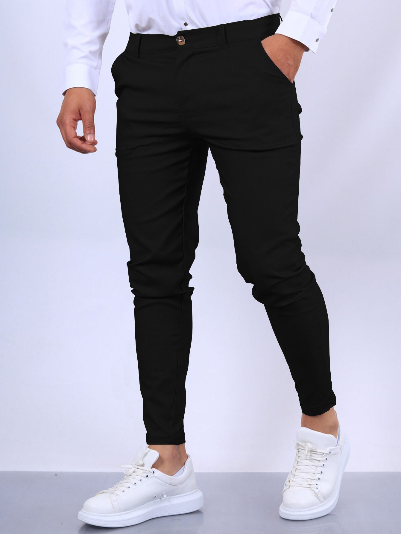 Men's Slim Button Trousers Fashion Solid Office Versatile Long Pencil Pants - Image 8