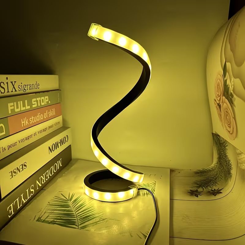 مصباح طاولة LED إبداعي حلزوني مكوّن من قطعتين، بثلاثة ألوان قابلة للتعديل، إضاءة ناعمة قابلة للتعتيم، مريح للعين، مناسب لغرفة النوم وغرفة المعيشة والحمام وديكور المنزل، يعمل عبر USB - الصورة 3