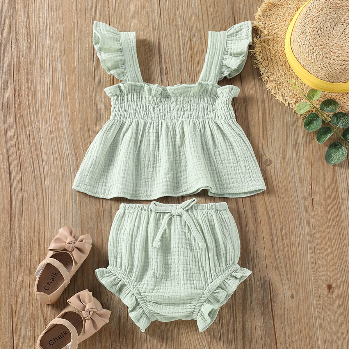 Girls' Solid Color Sling Top Hot Pants Suit - Image 4