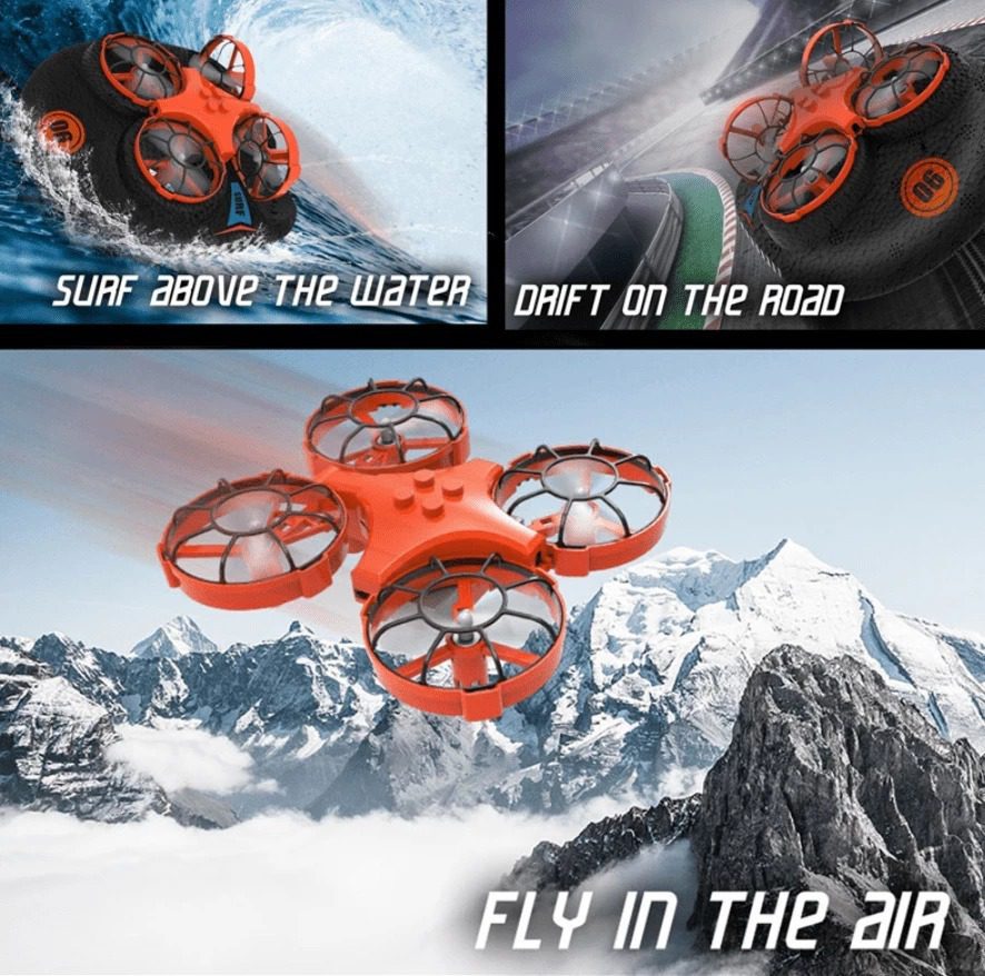RC Boat Water Land And Air Four-Axis Hovercraft Three-in-one Multi-function Toy One-button Tumbling Mini Drone - Image 2