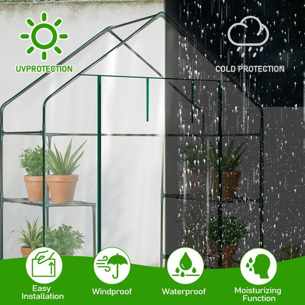 Mini Walk-in Greenhouse With PVC Cover, 4-Shelf Indoor Outdoor Plant Gardening Green House For Garden Backyard, 56inch X 29inch X 77inch, Transparent - Image 6