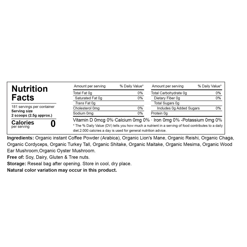 10in1 Mushroom Coffee Powder, Premium Arabica Instant Coffee Blend With Mane, Reishi, Chaga 8 Functional Mushrooms, Low Caffeine, Non GMO, FillerFree,1 LB - Image 5