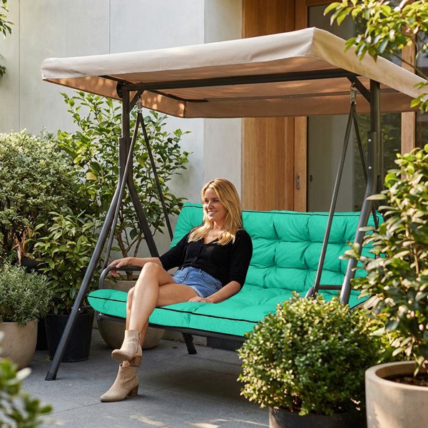 Outdoor Swing Cushions 70 Inch,Waterproof 4in Thick Porch Swing Cushion Replacement With Backrest And Ties,Comfortable 2-3 Seat Pation Swing Pad For Backyard,Garden,Lawn,Outdoor Furniture Acid Blue - Image 2