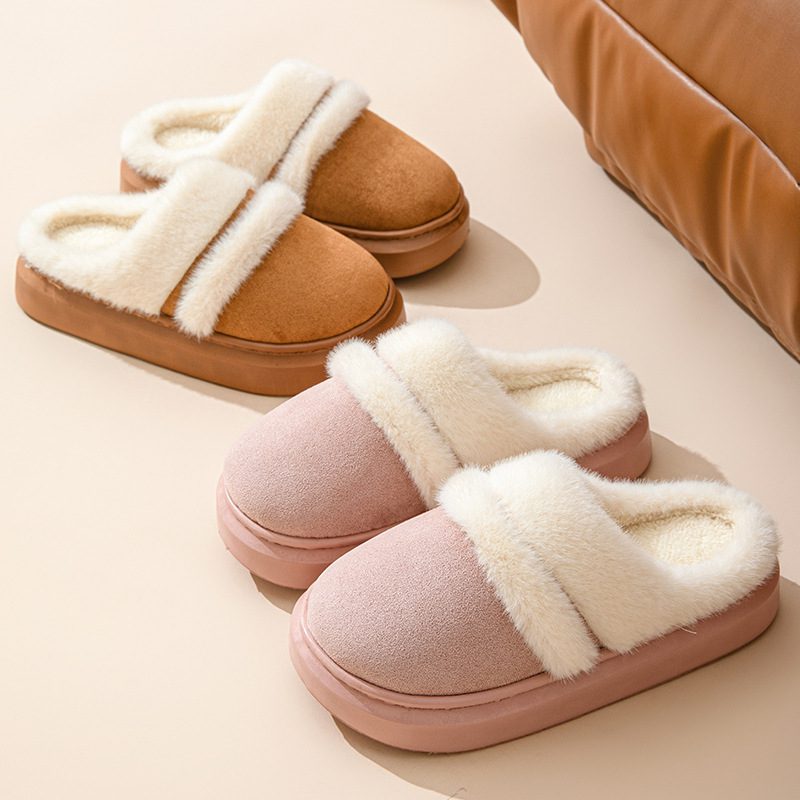 Fashion Warm Cotton Slippers For Women Leisure Thick Bottom Non-slip Plus-velvet House Shoes Winter Bedroom Floor Suede Slipper - Image 5