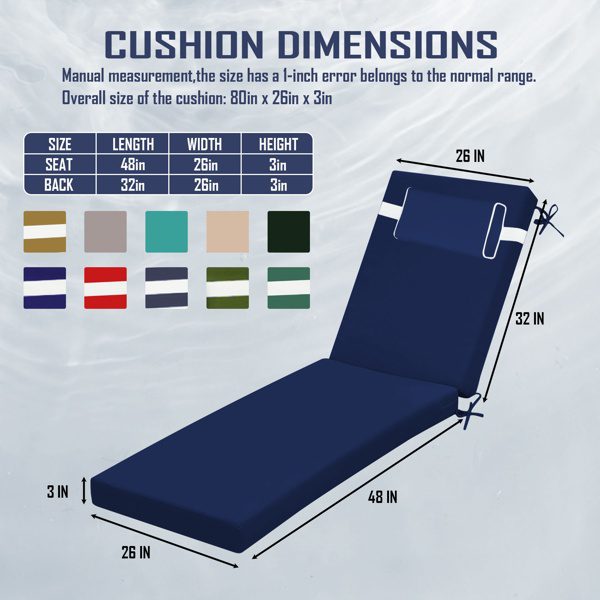 Outdoor Chaise Lounge Cushion, 80 In. X 26 In. X 3 In. Waterproof Fade-Resistant Patio Chair Pad For Pool Beach - Image 4