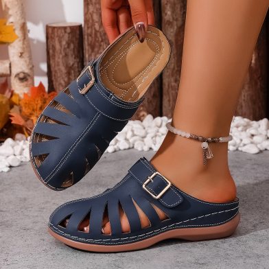 Womens Closed-toe Hollowed-out Low-heeled Sandals