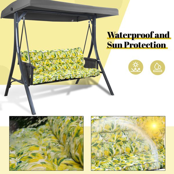 Outdoor Swing Cushions 63 Inch, Waterproof 4in Thick Porch Swing Cushion Replacement With Backrest And Ties, Comfortable 2-3 Seat Pation Swing Pad For Backyard, Garden, Lawn, Outdoor Furniture-Caisu - Image 6