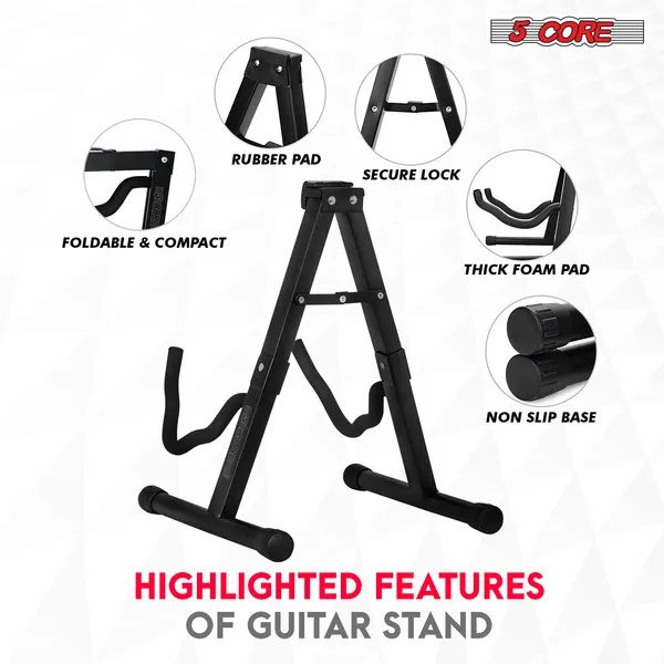 5 Core Guitar Stand 2PC A Frame W Soft Foam Arm Non Slip Rubber For Acoustic Electric Bass - Image 4