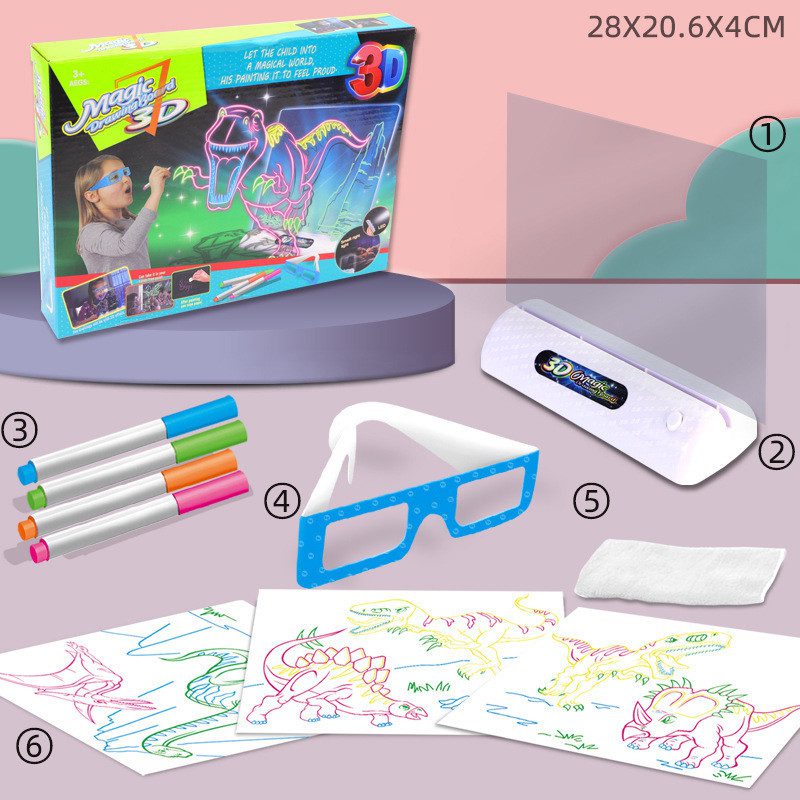 لوحة رسم سحرية ثلاثية الأبعاد (3D) مزودة بإضاءة LED - ألعاب تعليمية بنظام مونتيسوري - لوح كتابة ورسم LCD للأطفال - سبورة تلوين ورسم - الصورة 5