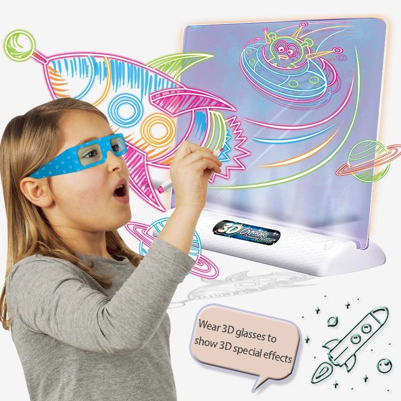 لوحة رسم سحرية ثلاثية الأبعاد (3D) مزودة بإضاءة LED - ألعاب تعليمية بنظام مونتيسوري - لوح كتابة ورسم LCD للأطفال - سبورة تلوين ورسم - الصورة 2