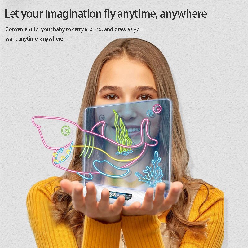لوحة رسم سحرية ثلاثية الأبعاد (3D) مزودة بإضاءة LED - ألعاب تعليمية بنظام مونتيسوري - لوح كتابة ورسم LCD للأطفال - سبورة تلوين ورسم - الصورة 3