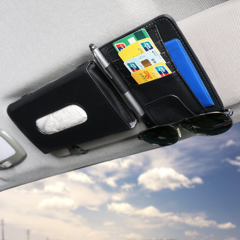 Creative Car Sun Visor Tissue Box With Invoice Folder Bill Clip Card Holder Car Hanging Sunroof Napkin Bag Card Slot - Image 4