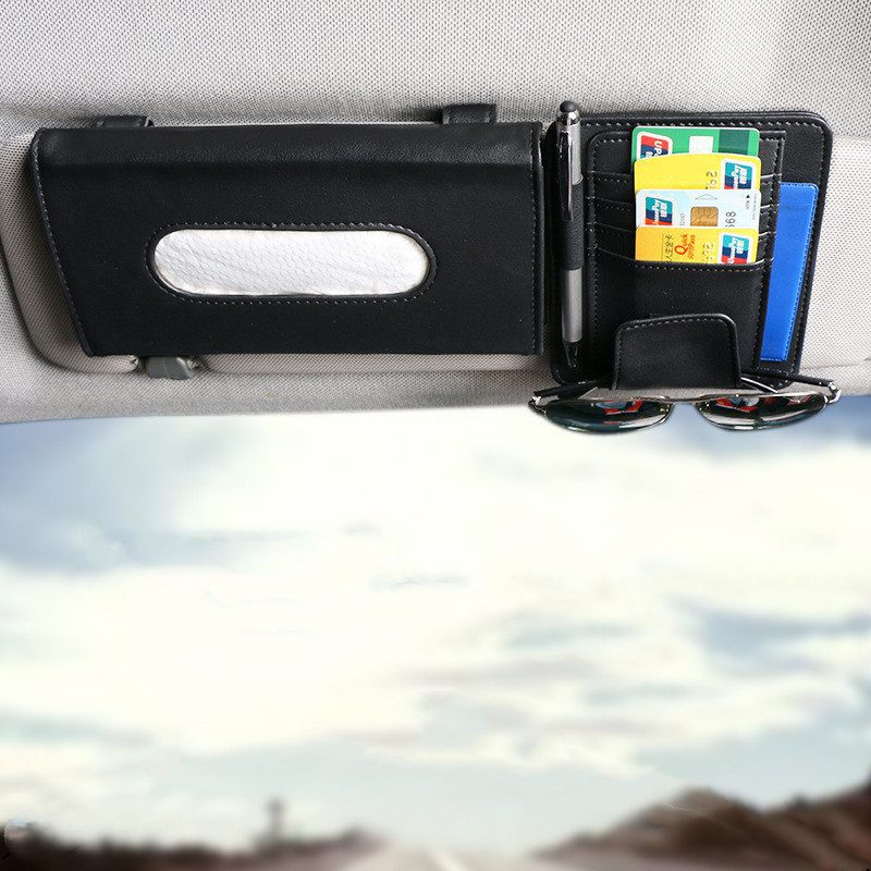 Creative Car Sun Visor Tissue Box With Invoice Folder Bill Clip Card Holder Car Hanging Sunroof Napkin Bag Card Slot - Image 3