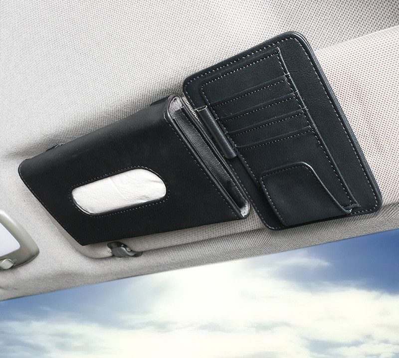 Creative Car Sun Visor Tissue Box With Invoice Folder Bill Clip Card Holder Car Hanging Sunroof Napkin Bag Card Slot - Image 6