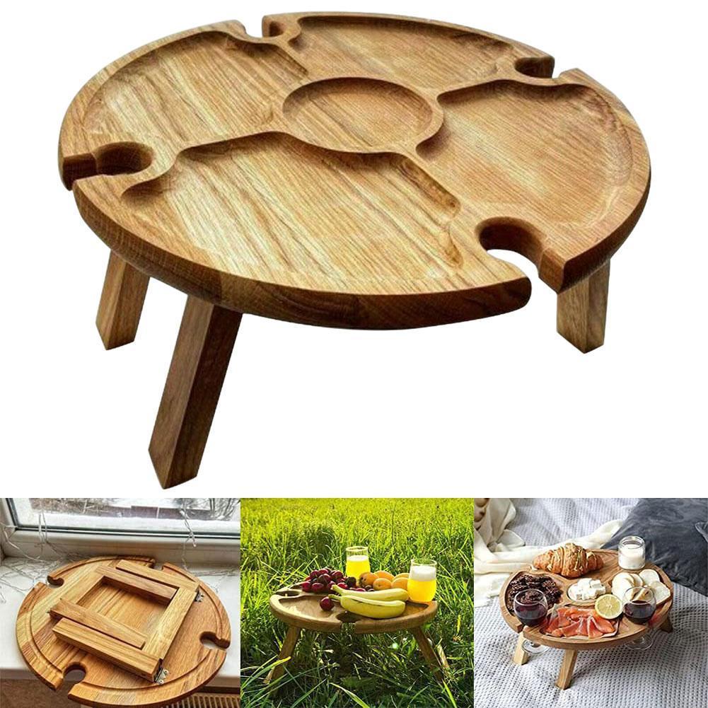 Wooden Outdoor Folding Picnic-table With Glass Holder 2 In 1 Wine Glass Rack Outdoor Wine Table Wooden Table Easy To Carry Wine - Image 5