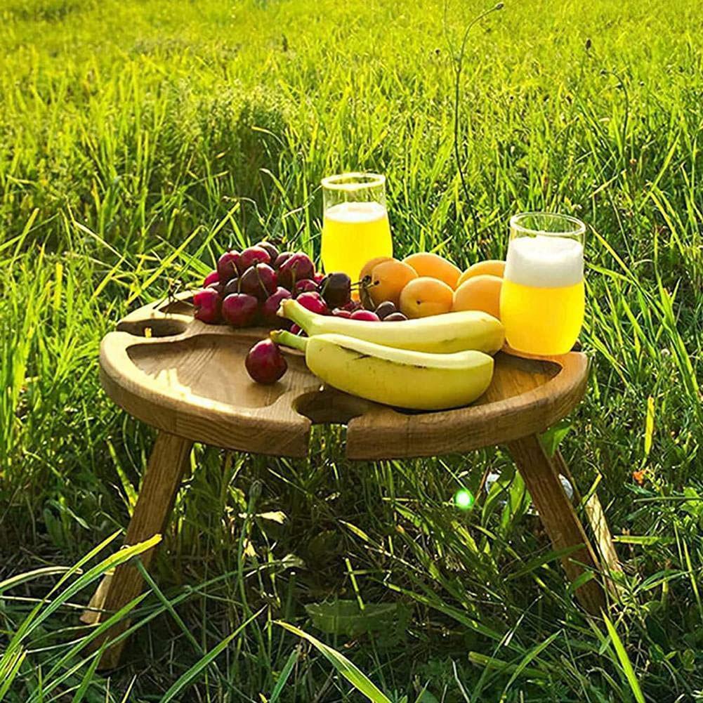 Wooden Outdoor Folding Picnic-table With Glass Holder 2 In 1 Wine Glass Rack Outdoor Wine Table Wooden Table Easy To Carry Wine - Image 4