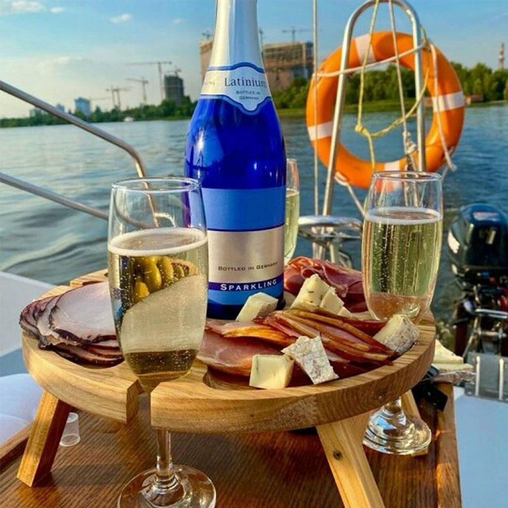 Wooden Outdoor Folding Picnic-table With Glass Holder 2 In 1 Wine Glass Rack Outdoor Wine Table Wooden Table Easy To Carry Wine - Image 2