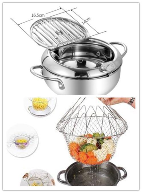 Stainless Steel Telescopic Folding Basket Frying Basket French Fries Degreasing Kitchen Tool - Image 7