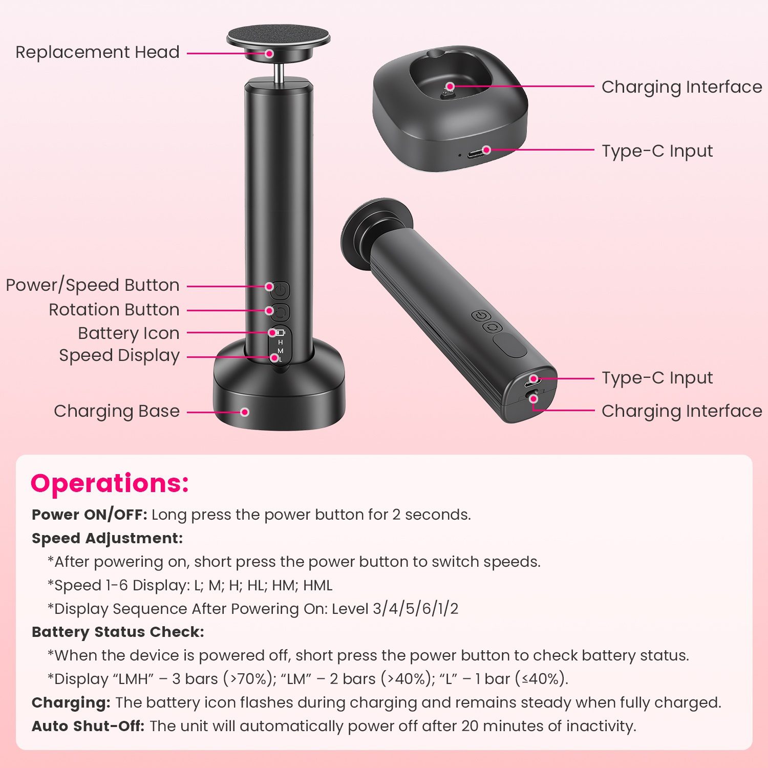 2 In 1 Electric Foot Callus Remover Nail Grinder Feet Care Kit For Women Rechargeable Foot File With 40 Sanding Discs Bands For Dead Skin Cracked Heels Home Salon Use - Image 9