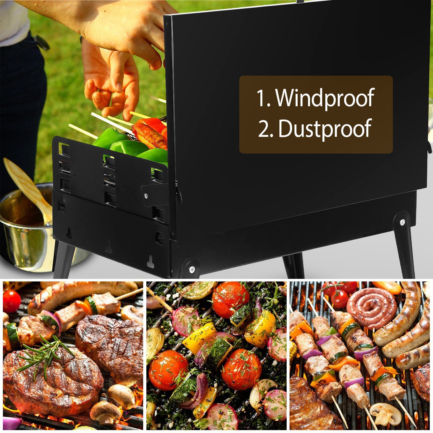 1Pc 17.32x10.63x8.27in Portable Charcoal Grill For Spring Summer Outdoor Activities Foldable BBQ Suitcase Grill Shelf For Outdoor Camping Picnics Garden Grilling Fedex Shipping - Image 3