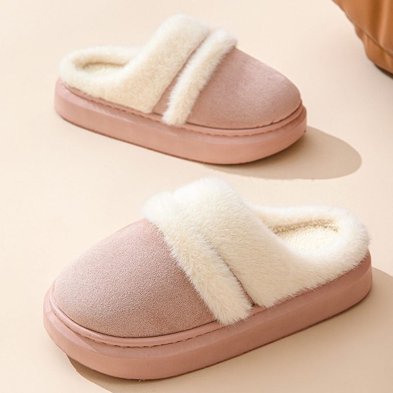 Fashion Warm Cotton Slippers For Women Leisure Thick Bottom Non-slip Plus-velvet House Shoes Winter Bedroom Floor Suede Slipper - Image 7