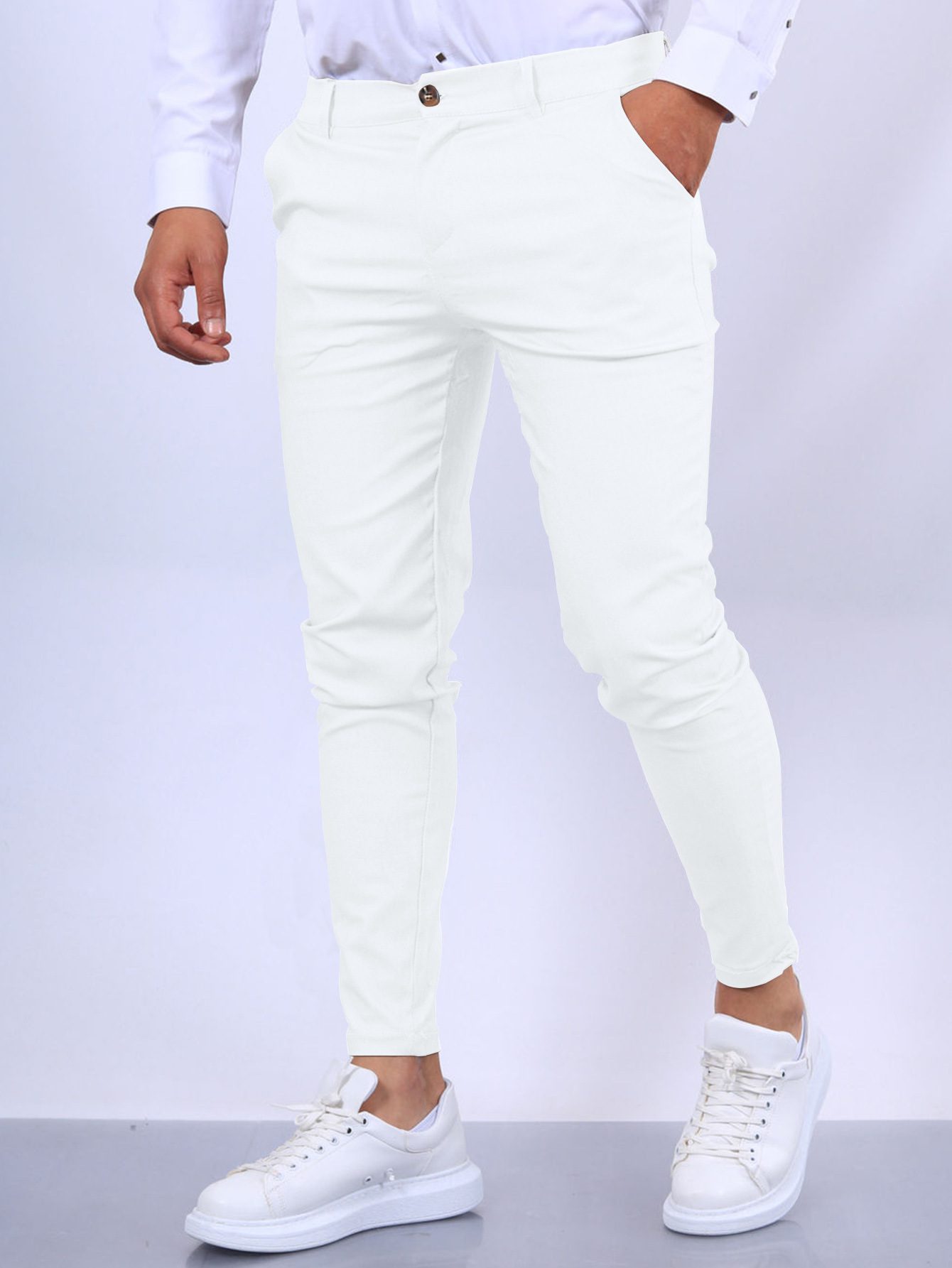 Men's Slim Button Trousers Fashion Solid Office Versatile Long Pencil Pants - Image 6