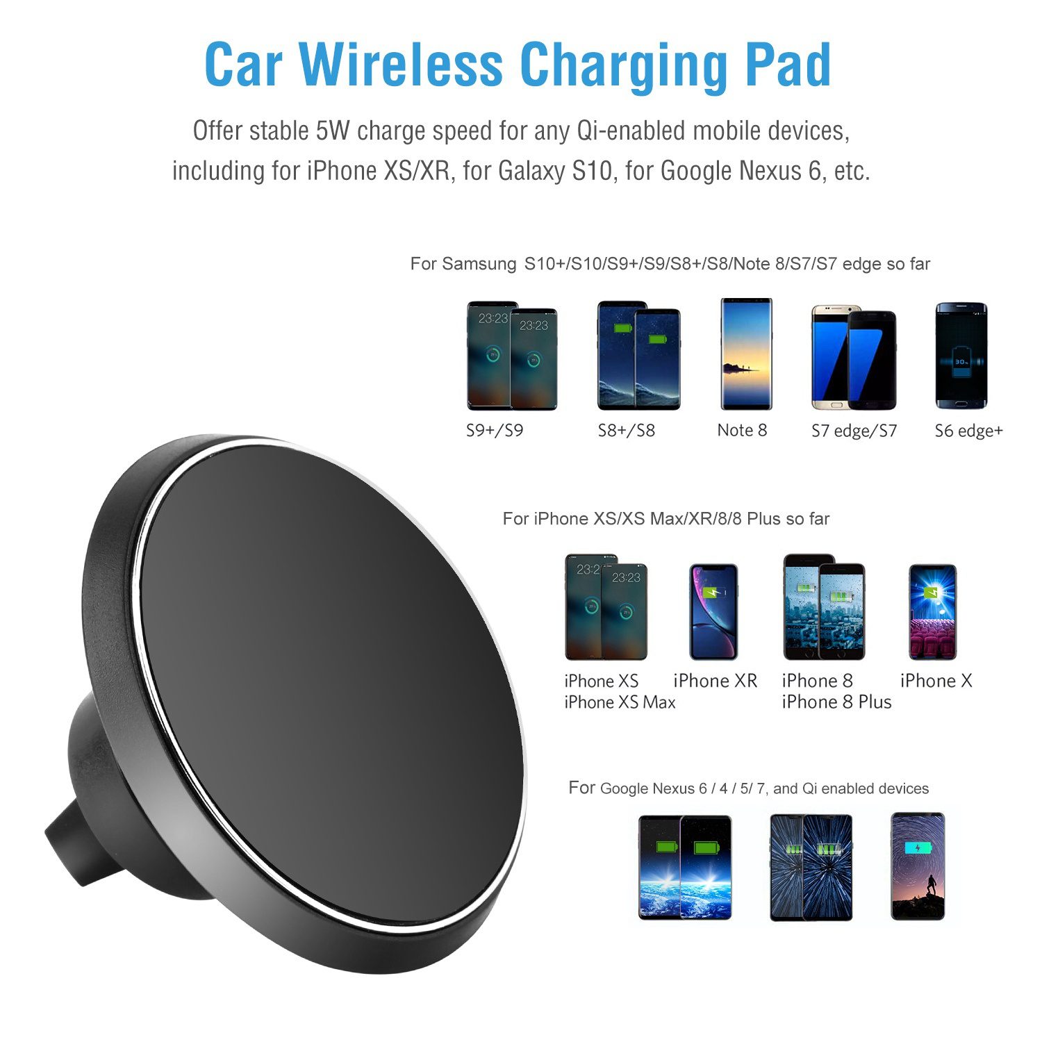 1Pc Magnetic Qi Wireless Car Charger Car Phone Charger For IOS Phone XS MAX XR Galaxy S10 S9 Tablet GPS Device - Image 10