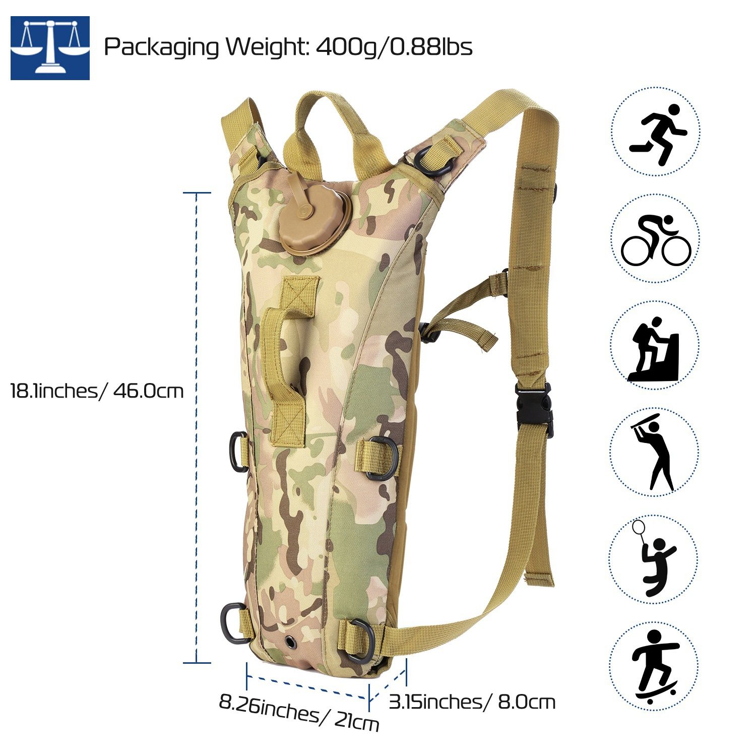 1Pc 3L Tactical Hydration Pack Water Bladder Adjustable Water Drink Backpack For Hiking Cycling Climbing Running - Image 5