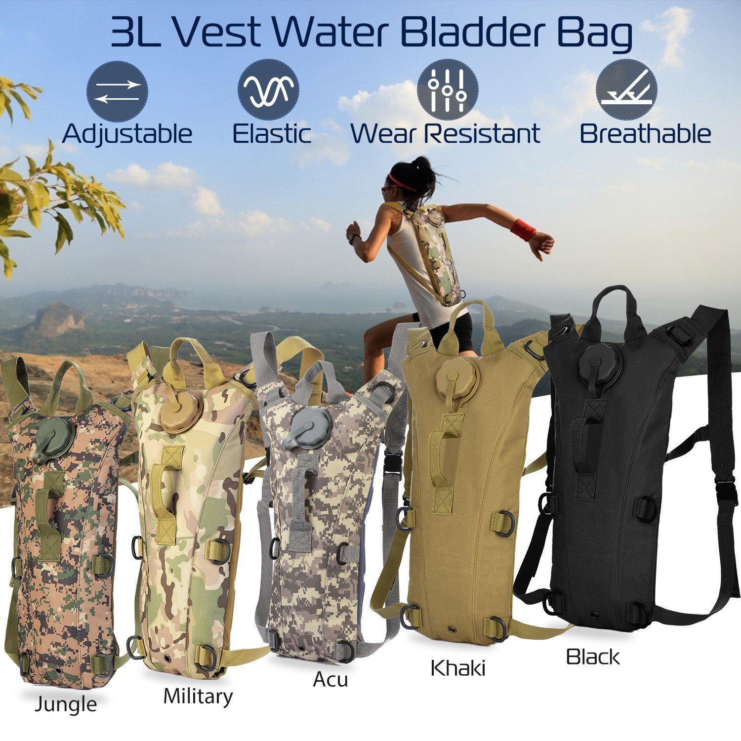 1Pc 3L Tactical Hydration Pack Water Bladder Adjustable Water Drink Backpack For Hiking Cycling Climbing Running - Image 9