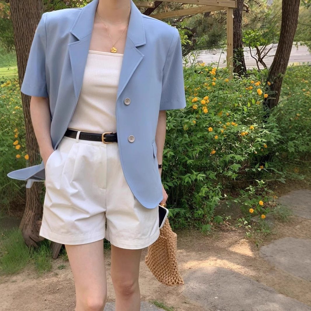 Single-breasted Two-button Relaxed-fit Versatile Casual Short-sleeve Blazer - Image 6