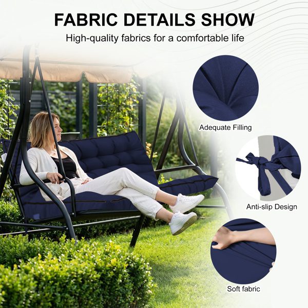 Outdoor Swing Cushions 70 Inch,Waterproof 4in Thick Porch Swing Cushion Replacement With Backrest And Ties,Comfortable 2-3 Seat Pation Swing Pad For Backyard,Garden,Lawn,Outdoor Furniture Dark Blue - Image 2