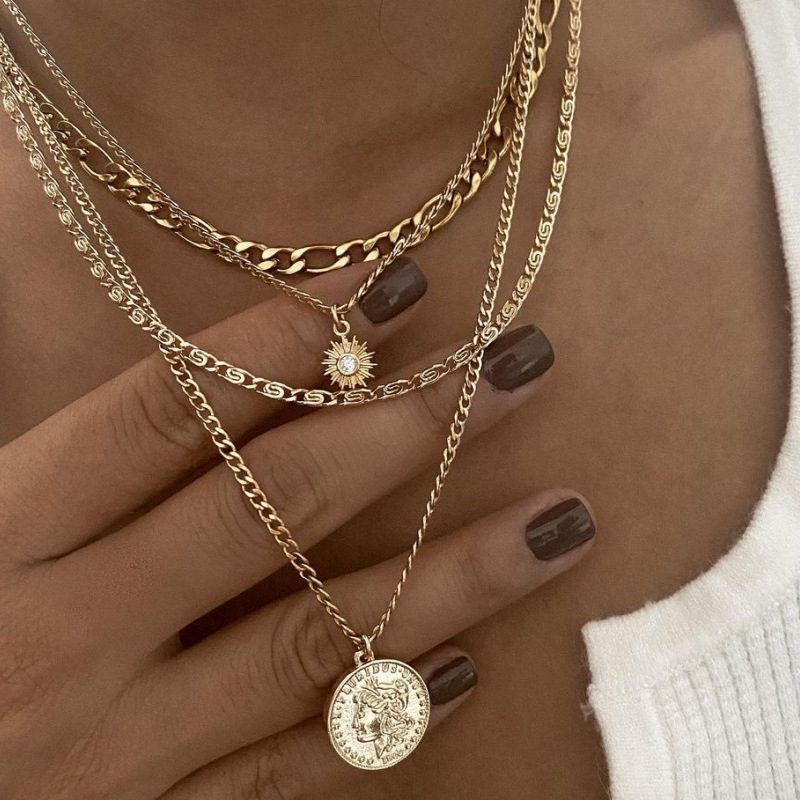 Chunky Gold Necklace Chunky Charm Necklace For Women Layered Gold Necklace For Women Silver Coin Necklace Jewelry Gifts For Women - Image 2