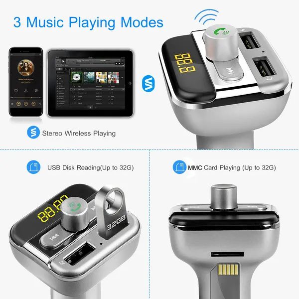 Car Wireless FM Transmitter 3.4A Dual USB Charge Hands-free Call Car MP3 Player - Image 3
