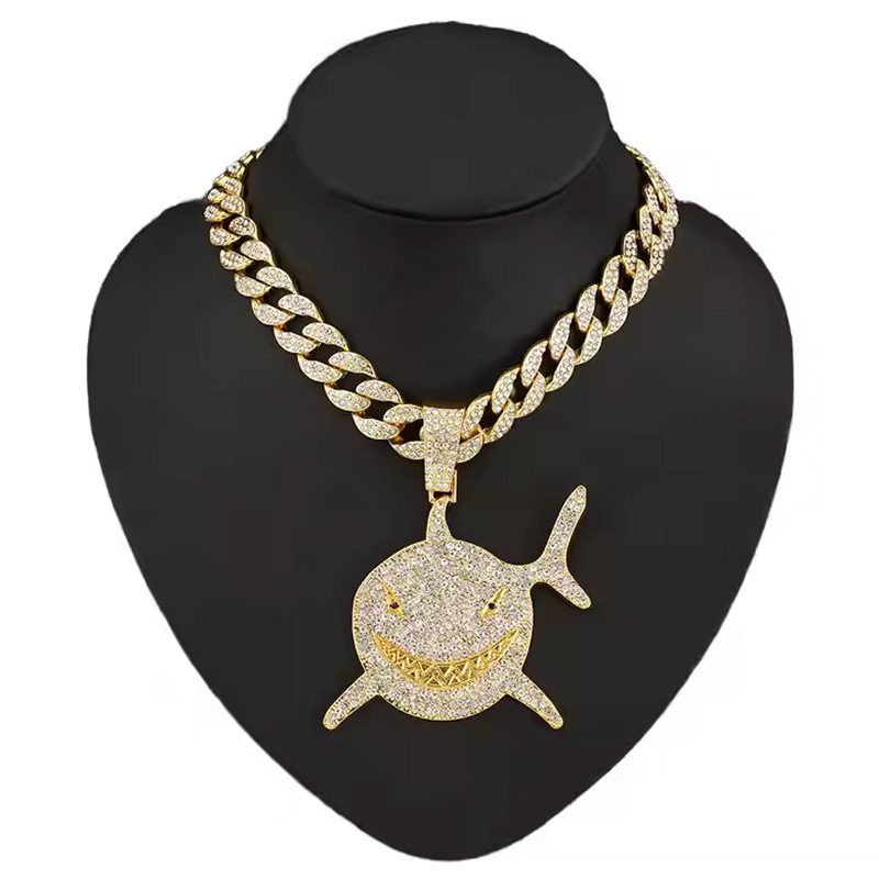 13mm Width Football Pendant Necklace,rhinestone Gold-plated Shark Pendant Necklace, 3D Diamond Gold Zinc Alloy Stainless Steel Religious Zircon - Image 8