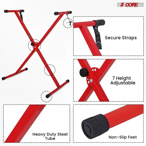 5 Core Keyboard Stand X Shape Adjustable Foldable Portable Key Board Stands W Locking Strap - الصورة 5