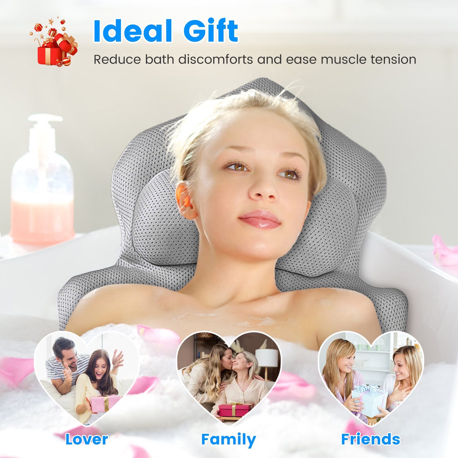1Pc Full Body Bath Pillow With Headrest Lumbar Support Quick-Drying Bathtub Cushion With Breathable 4D Honeycomb Mesh Cushion Nonslip Machine Washable - Image 5